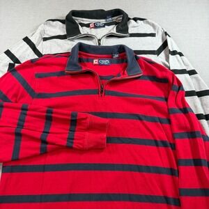 Chaps Quarter Zip Pullover Mens XL Red Grey Striped Excellent 2 Pack Bundle